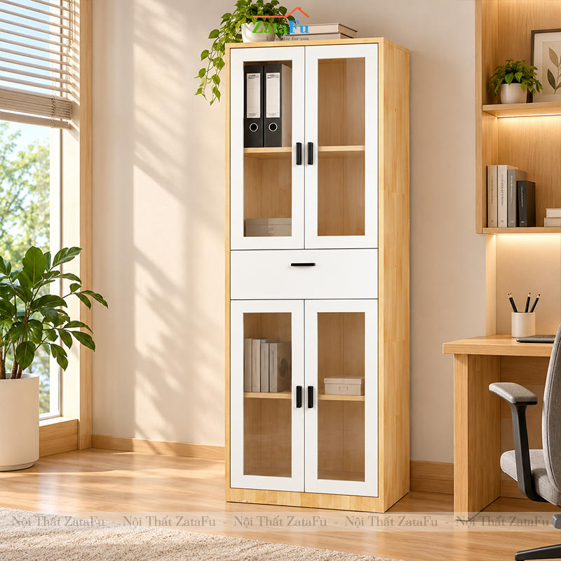 Tủ Trang Trí Tủ Đựng Tài Liệu Hiện Đại Có Kính Tích Hợp Ngăn Kéo Hiện Đại TUTT-74 ZataFu