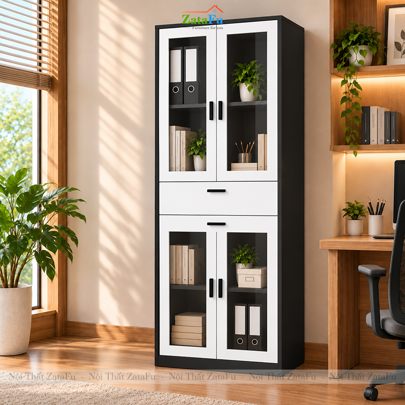 Tủ Trang Trí Tủ Đựng Tài Liệu Hiện Đại Có Kính Tích Hợp Ngăn Kéo Hiện Đại TUTT-74 ZataFu