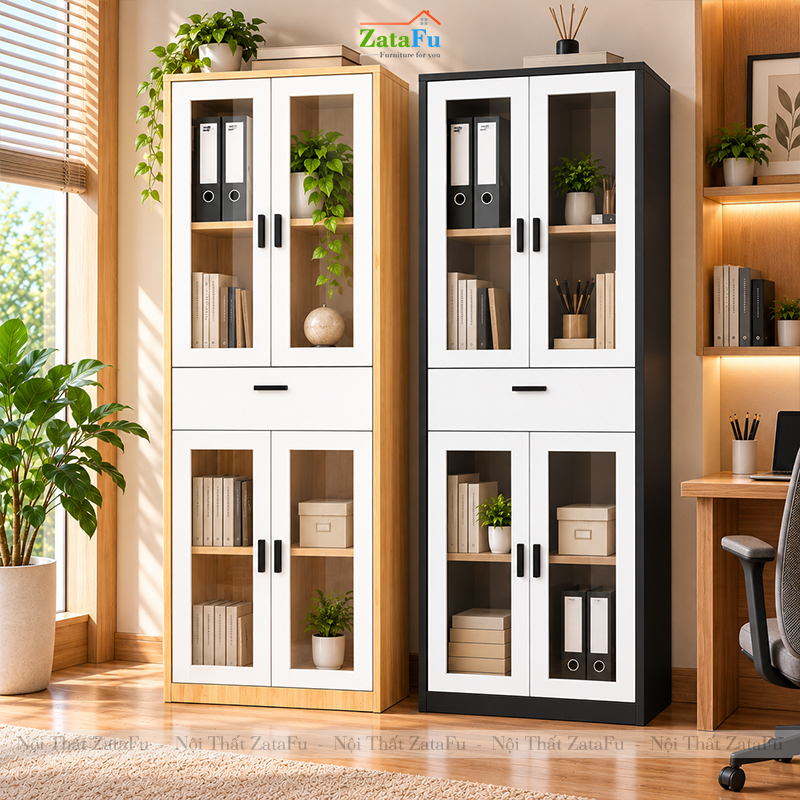 Tủ Trang Trí Tủ Đựng Tài Liệu Hiện Đại Có Kính Tích Hợp Ngăn Kéo Hiện Đại TUTT-74 ZataFu
