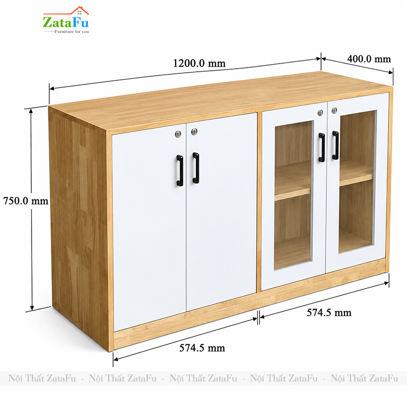 Tủ Trang Trí Tủ Đựng Tài Liệu Hiện Đại Có Kính Gỗ MDF Dày 17mm Tích Hợp Ổ Khóa TUTT-78 ZataFu