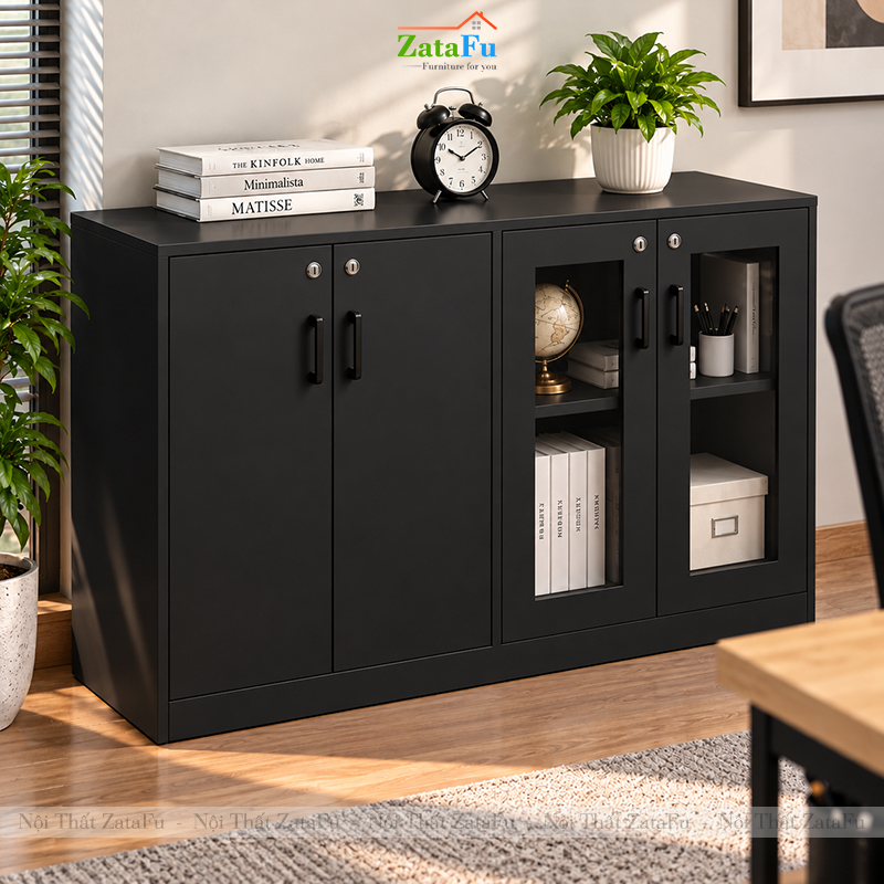 Tủ Trang Trí Tủ Đựng Tài Liệu Hiện Đại Có Kính Gỗ MDF Dày 17mm Tích Hợp Ổ Khóa TUTT-78 ZataFu