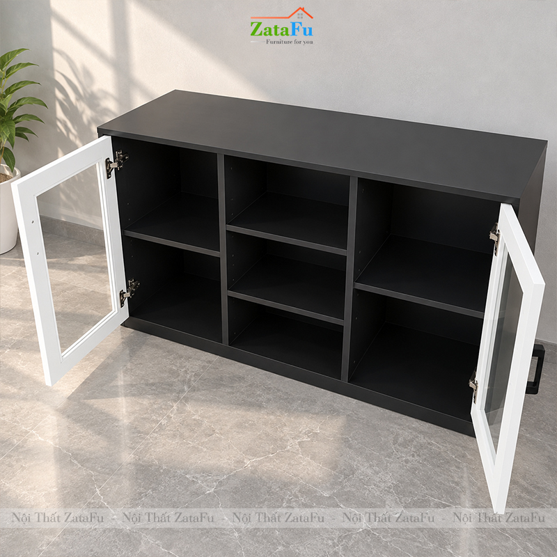 Tủ Trang Trí Tủ Đựng Tài Liệu Có Kính Hiện Đại Nhiều Ngăn Gỗ MDF Dày 17mm TUTT-79 ZataFu