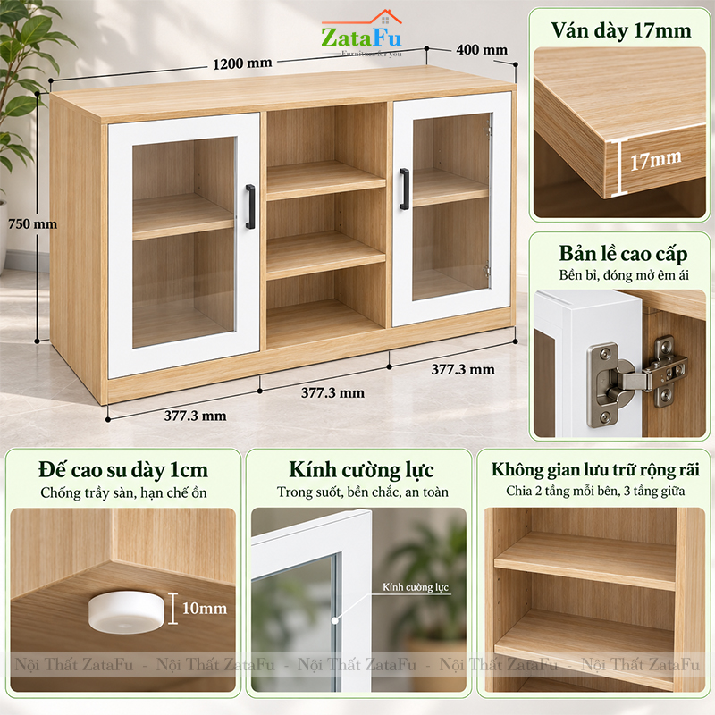 Tủ Trang Trí Tủ Đựng Tài Liệu Có Kính Hiện Đại Nhiều Ngăn Gỗ MDF Dày 17mm TUTT-79 ZataFu