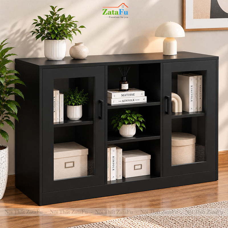 Tủ Trang Trí Tủ Đựng Tài Liệu Có Kính Hiện Đại Nhiều Ngăn Gỗ MDF Dày 17mm TUTT-79 ZataFu