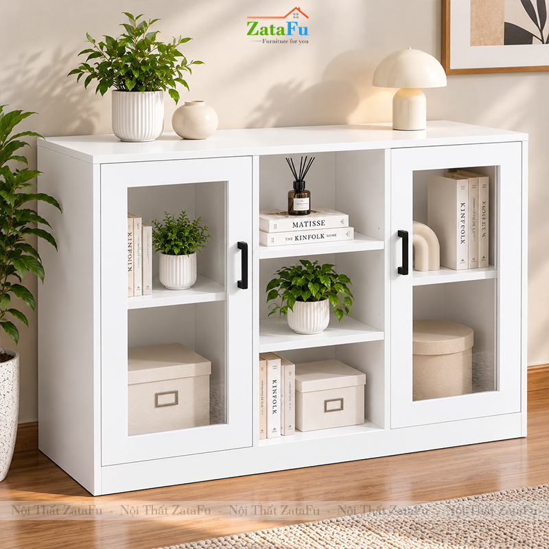 Tủ Trang Trí Tủ Đựng Tài Liệu Có Kính Hiện Đại Nhiều Ngăn Gỗ MDF Dày 17mm TUTT-79 ZataFu