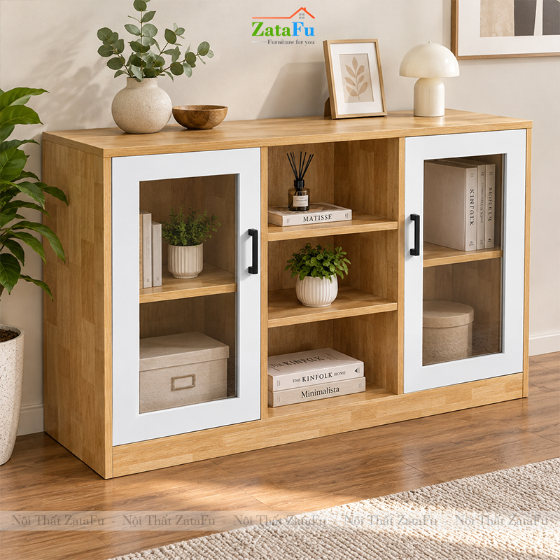 Tủ Trang Trí Tủ Đựng Tài Liệu Có Kính Hiện Đại Nhiều Ngăn Gỗ MDF Dày 17mm TUTT-79 ZataFu