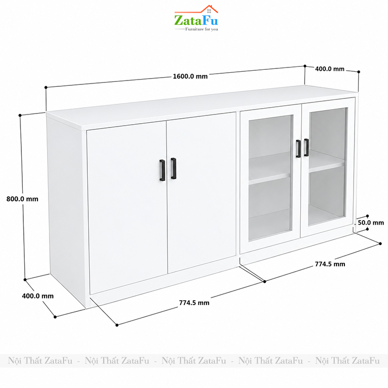 Tủ Trang Trí Tủ Đựng Tài Liệu Hiện Đại Có Kính Gỗ MDF Dày 17mm TUTT-80 ZataFu