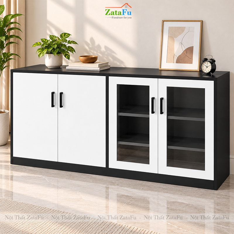 Tủ Trang Trí Tủ Đựng Tài Liệu Hiện Đại Có Kính Gỗ MDF Dày 17mm TUTT-80 ZataFu