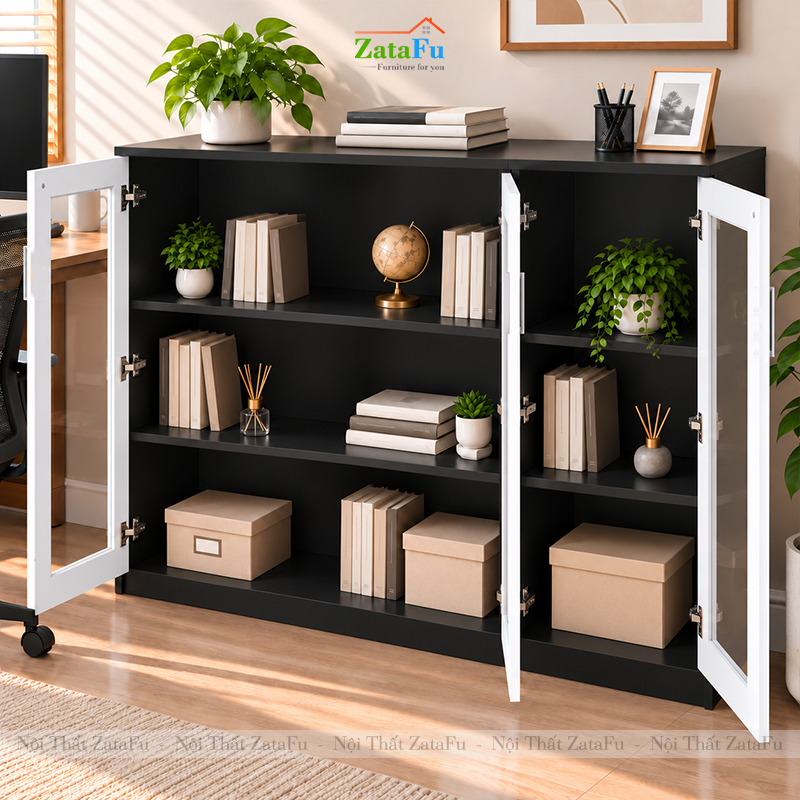 Tủ Trang Trí Tủ Đựng Tài Liệu Hiện Đại Có Kính có Ổ Khóa Ngăn Chứa Rộng Rãi TUTT-81 ZataFu