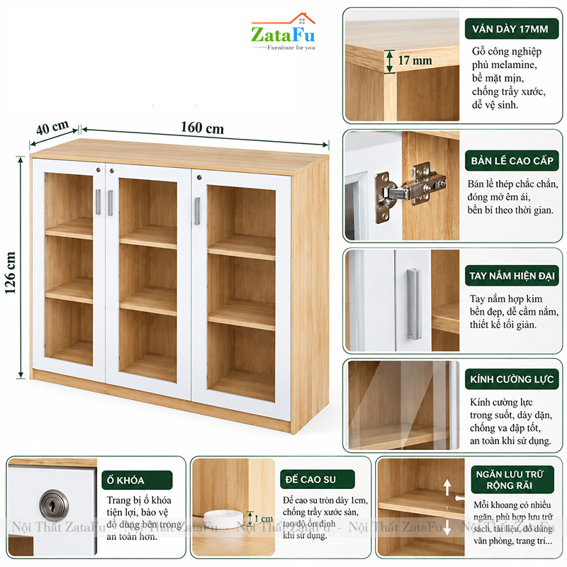 Tủ Trang Trí Tủ Đựng Tài Liệu Hiện Đại Có Kính có Ổ Khóa Ngăn Chứa Rộng Rãi TUTT-81 ZataFu