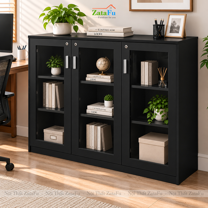 Tủ Trang Trí Tủ Đựng Tài Liệu Hiện Đại Có Kính có Ổ Khóa Ngăn Chứa Rộng Rãi TUTT-81 ZataFu