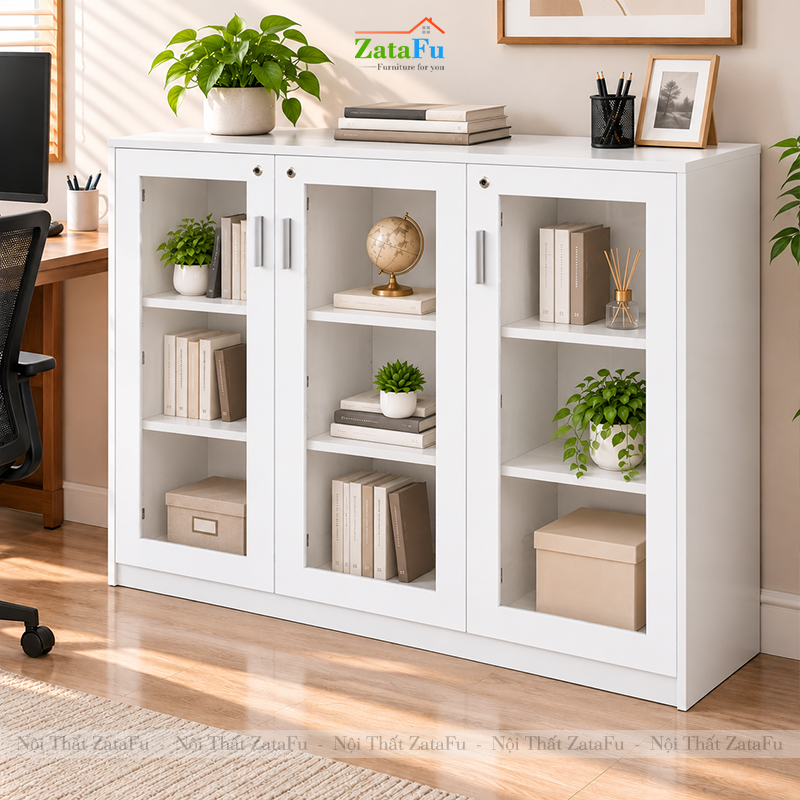 Tủ Trang Trí Tủ Đựng Tài Liệu Hiện Đại Có Kính có Ổ Khóa Ngăn Chứa Rộng Rãi TUTT-81 ZataFu