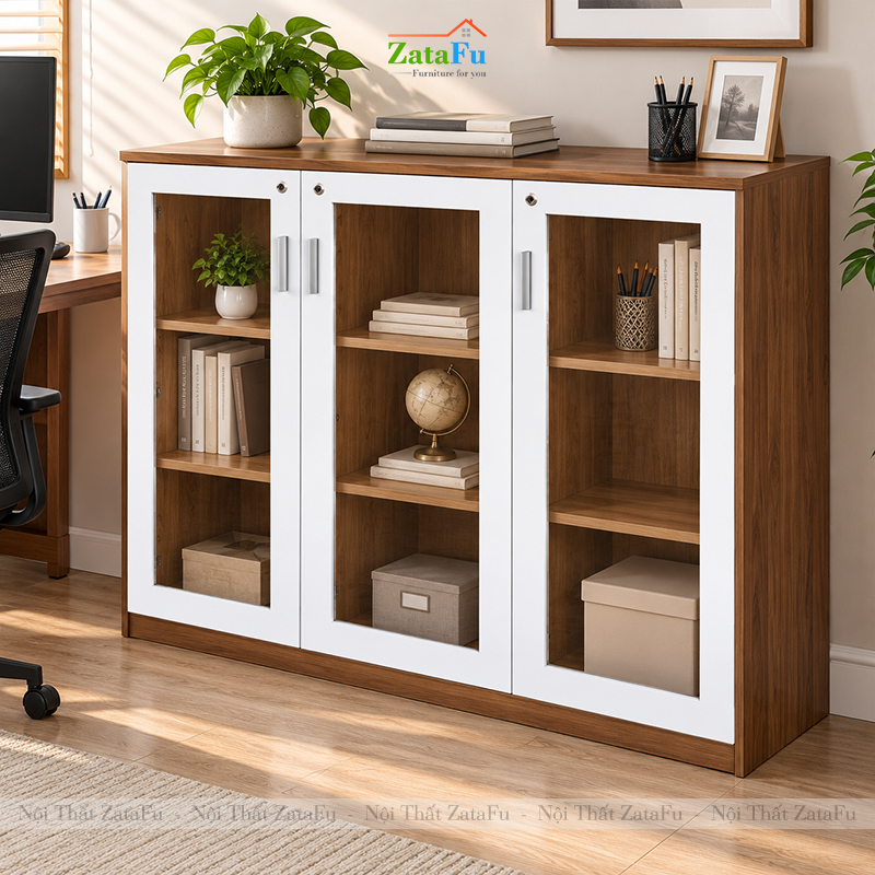 Tủ Trang Trí Tủ Đựng Tài Liệu Hiện Đại Có Kính có Ổ Khóa Ngăn Chứa Rộng Rãi TUTT-81 ZataFu