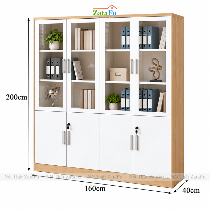 Tủ Trang Trí Tủ Đựng Tài Liệu Kích Thước Lớn Thiết Kế Hiện Đại Có Kính Và Ổ Khóa TUTT-83 ZataFu