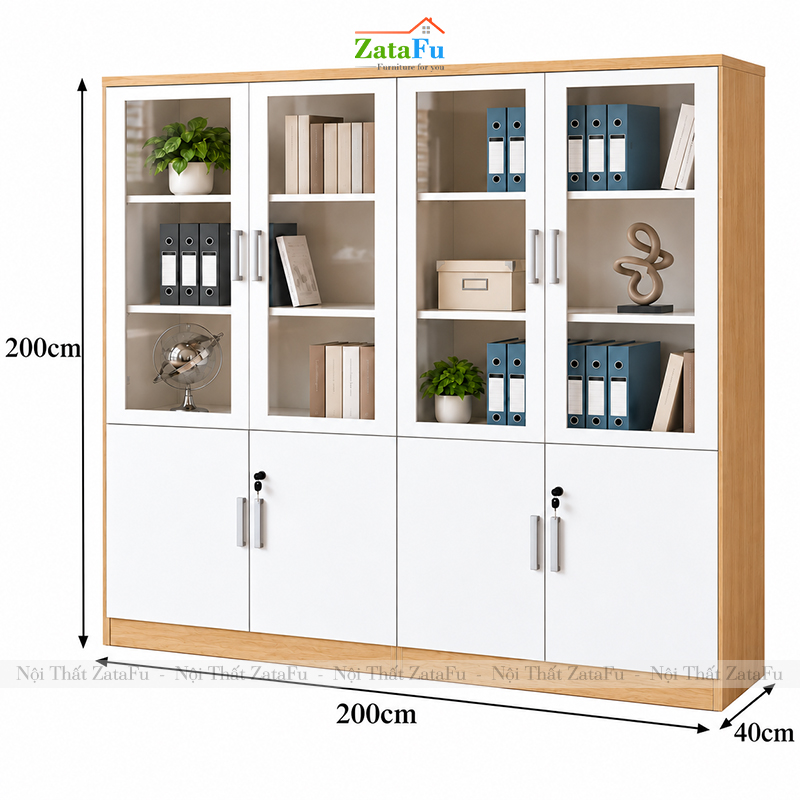 Tủ Trang Trí Tủ Đựng Tài Liệu Kích Thước Lớn Thiết Kế Hiện Đại Có Kính Và Ổ Khóa TUTT-83 ZataFu