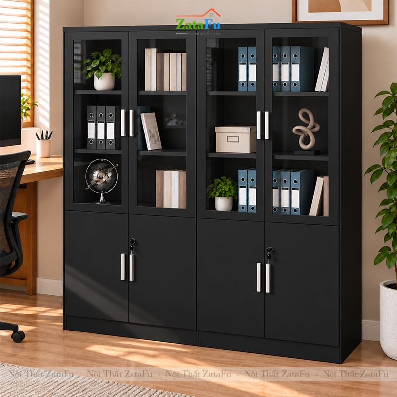 Tủ Trang Trí Tủ Đựng Tài Liệu Kích Thước Lớn Thiết Kế Hiện Đại Có Kính Và Ổ Khóa TUTT-83 ZataFu
