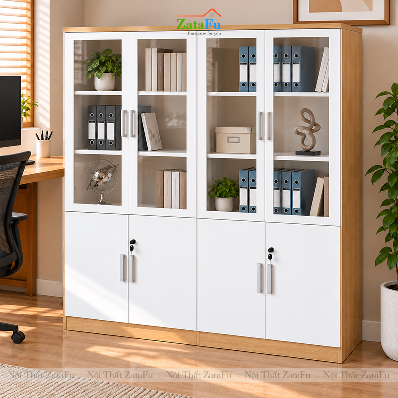 Tủ Trang Trí Tủ Đựng Tài Liệu Kích Thước Lớn Thiết Kế Hiện Đại Có Kính Và Ổ Khóa TUTT-83 ZataFu