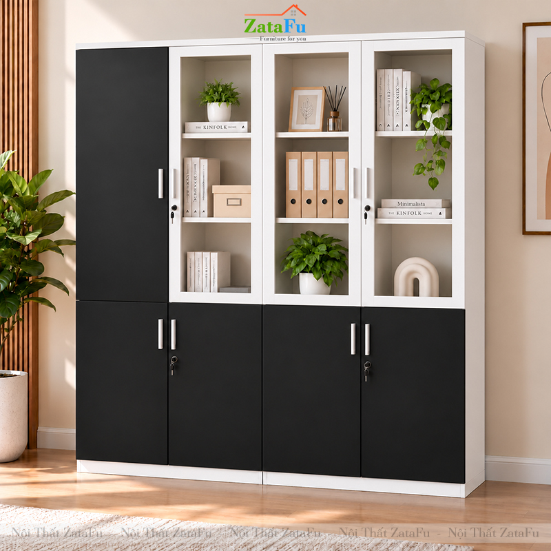 Tủ Trang Trí Tủ Đựng Tài Liệu Kích Thước Lớn Thiết Kế Độc Đáo Có Kính Và Ổ Khóa TUTT-84 ZataFu