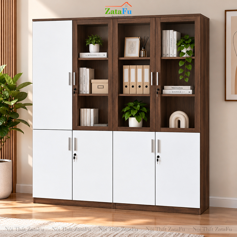 Tủ Trang Trí Tủ Đựng Tài Liệu Kích Thước Lớn Thiết Kế Độc Đáo Có Kính Và Ổ Khóa TUTT-84 ZataFu