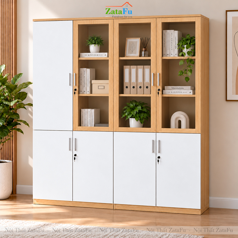 Tủ Trang Trí Tủ Đựng Tài Liệu Kích Thước Lớn Thiết Kế Độc Đáo Có Kính Và Ổ Khóa TUTT-84 ZataFu