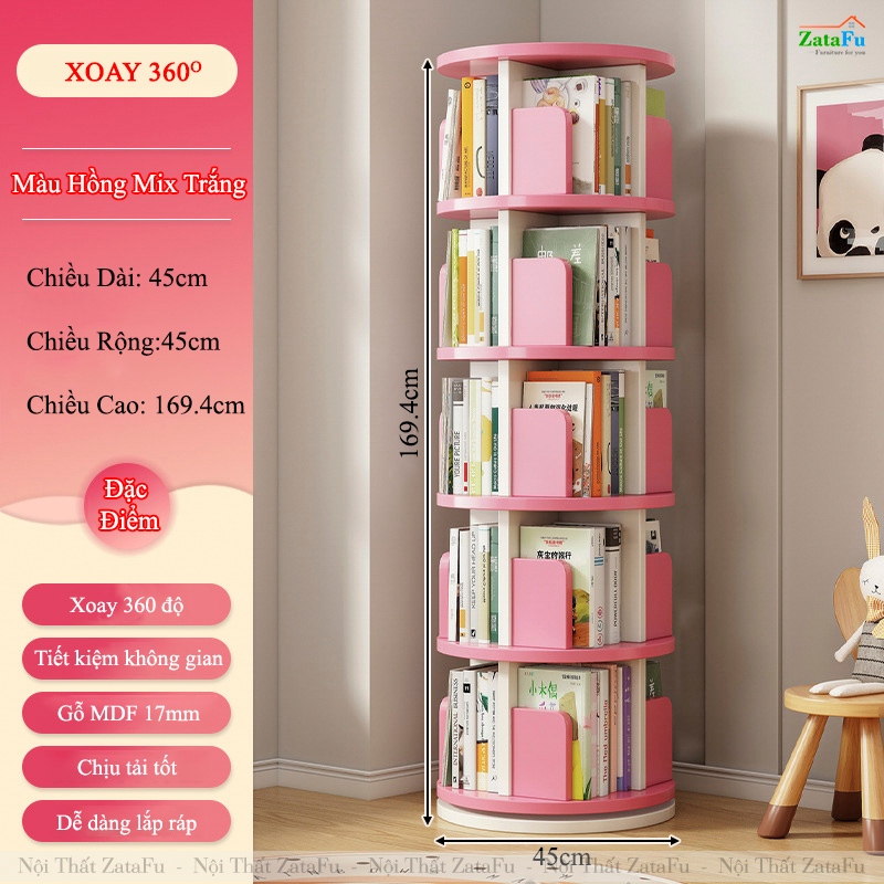 Kệ Đựng Sách Xoay 360 Độ Kệ Gỗ Trang Trí Xoay Cho Bé KTT-135 ZataFu
