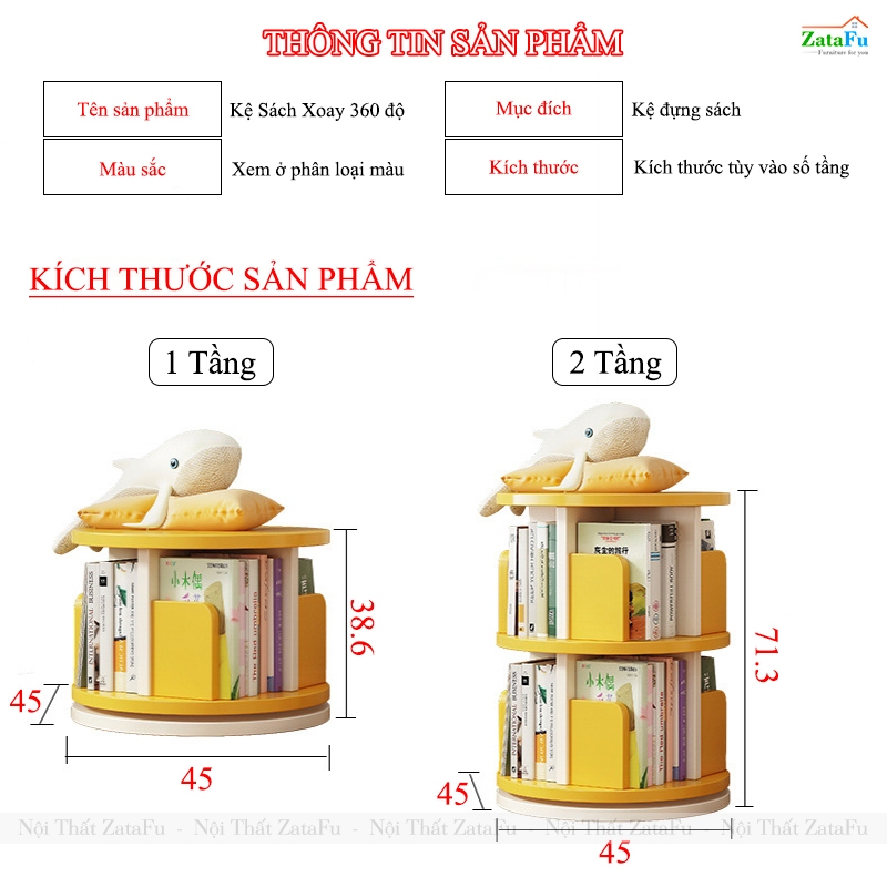 Kệ Đựng Sách Xoay 360 Độ Kệ Gỗ Trang Trí Xoay Cho Bé KTT-135 ZataFu