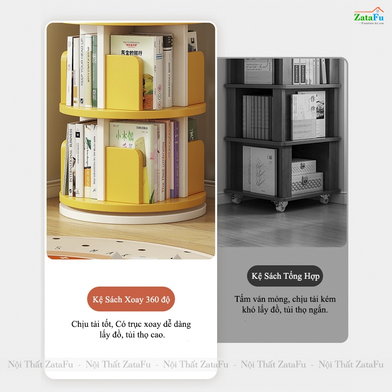 Kệ Đựng Sách Xoay 360 Độ Kệ Gỗ Trang Trí Xoay Cho Bé KTT-135 ZataFu