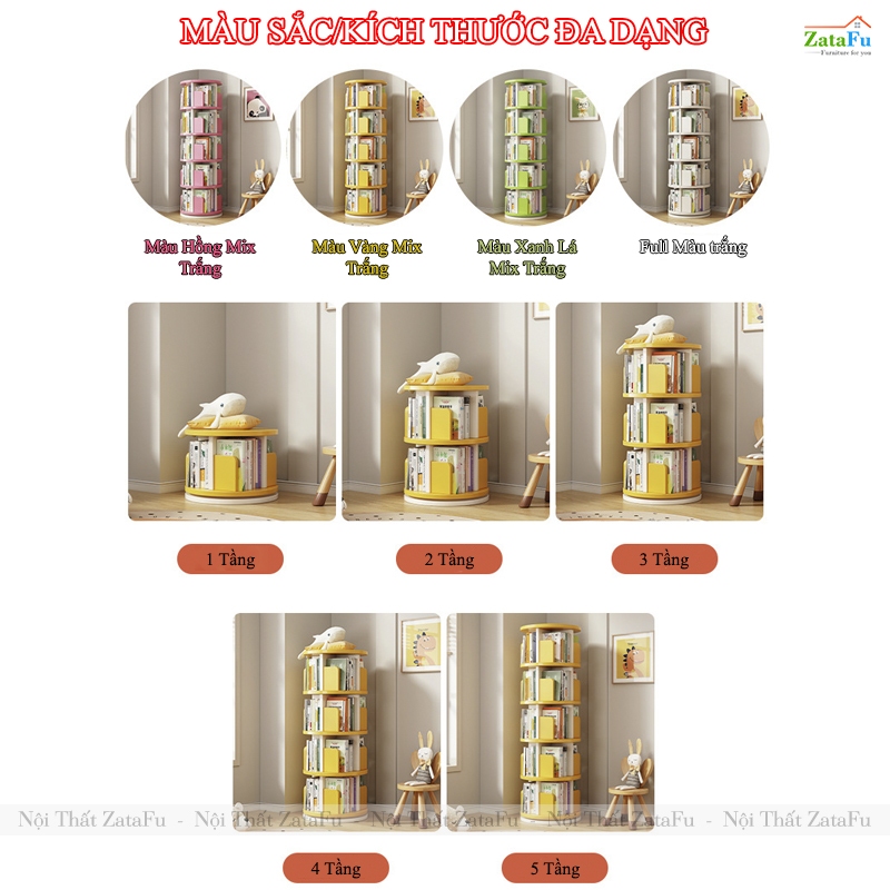 Kệ Đựng Sách Xoay 360 Độ Kệ Gỗ Trang Trí Xoay Cho Bé KTT-135 ZataFu