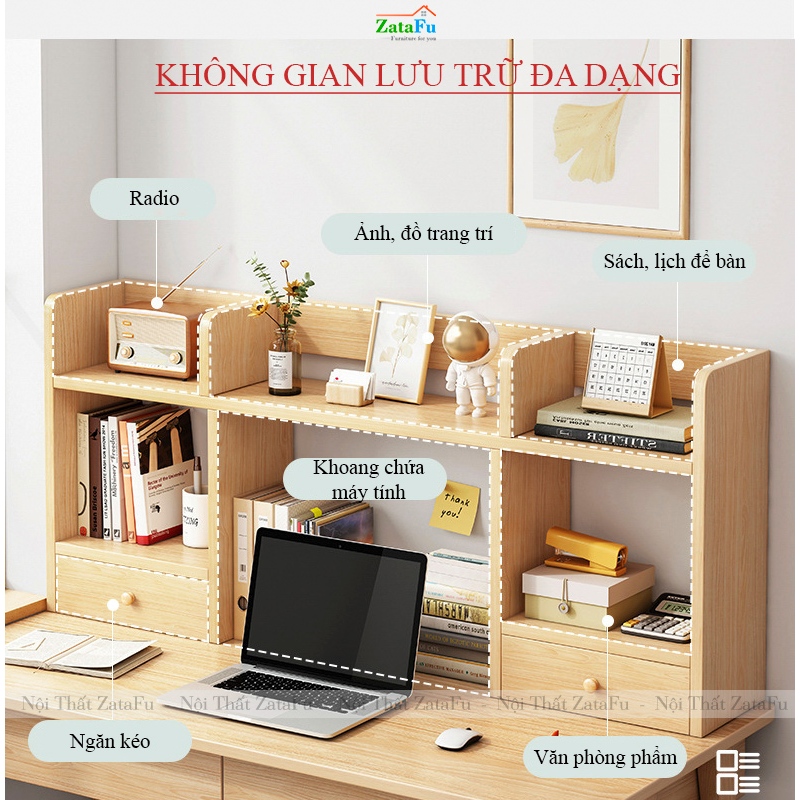 Kệ Sách Để Bàn Học Bàn Làm Việc Hiện Đại Nhiều Ngăn KTT-137 ZataFu