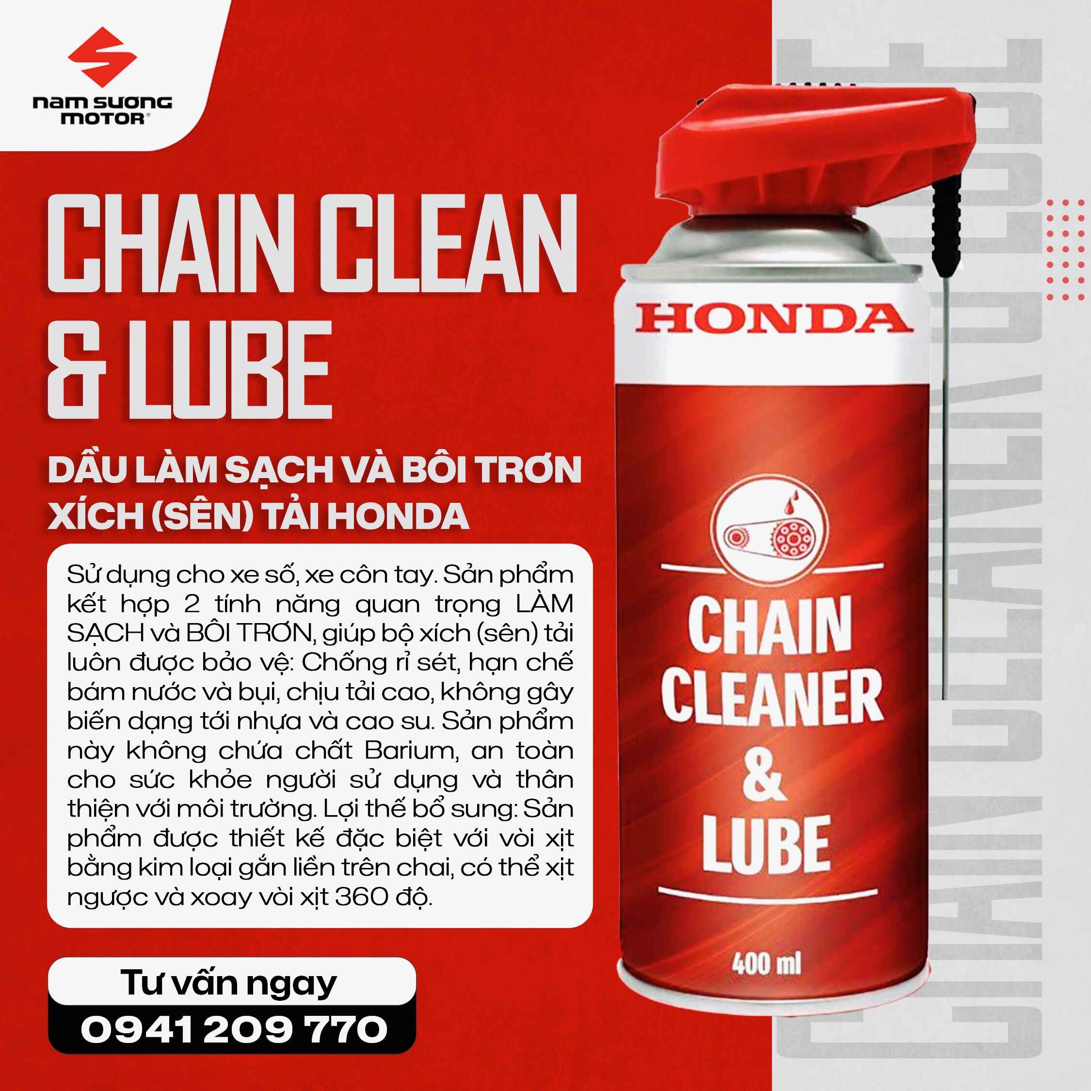 🔴 CHAIN CLEAN & LUBE – LÀM SẠCH, BÔI TRƠN XÍCH TẢI HONDA