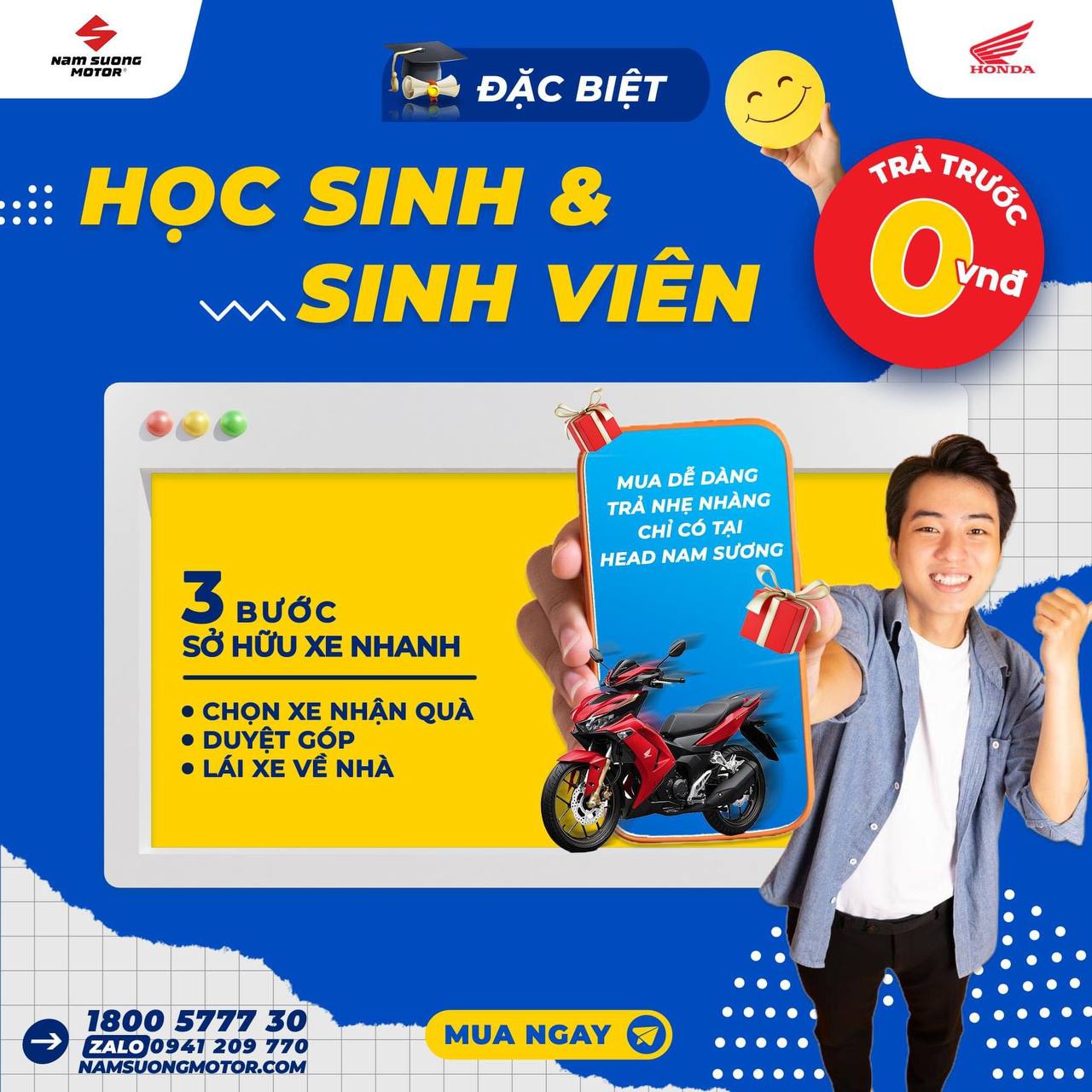 ƯU ĐÃI MUA XE ĐẶC QUYỀN CHO HS/SV CHỈ CÓ TẠI HEAD NAM SƯƠNG  03 BƯỚC ĐƠN GIẢN CÓ NGAY XE MỚI TIỆN LỢI