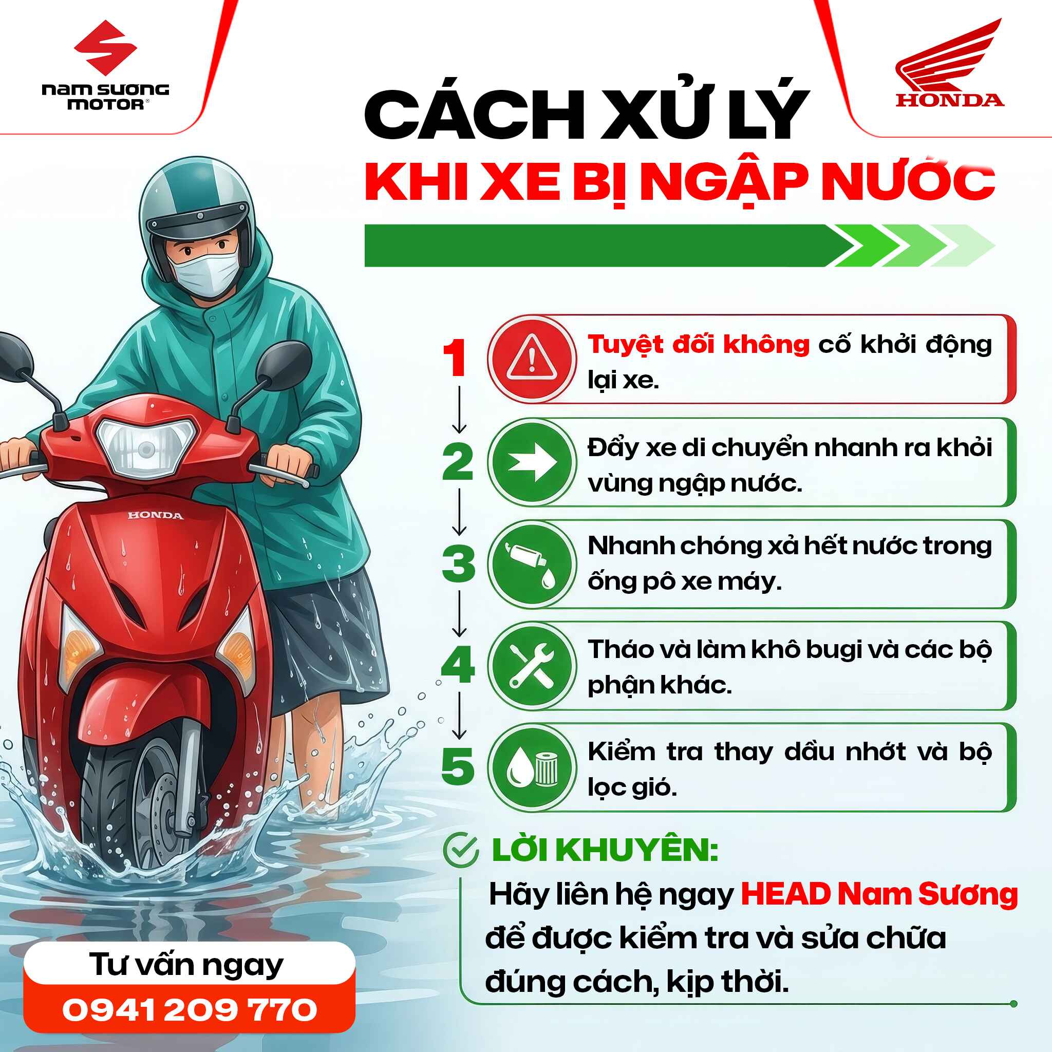 🌧 XE BỊ NGẬP NƯỚC – ĐỪNG CỐ KHỞI ĐỘNG!