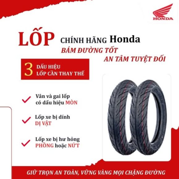 🛞 Lốp xe là bộ phận tiếp xúc trực tiếp với mặt đường nên bất kỳ dấu hiệu xuống cấp nào cũng có thể ảnh hưởng đến độ an toàn của bạn.
