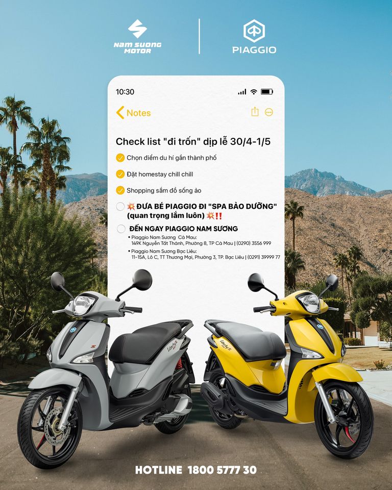 Ưu đãi tháng 4 duy nhất tại hệ thống Piaggio Vespa Nam Sương Cà Mau & Bạc Liêu: