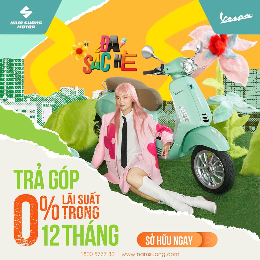 Vespa - Đa Sắc Hè. Trải nghiệm sự tiện ích và linh hoạt với trả góp 0% lãi suất, giúp bạn sở hữu chiếc Vespa một cách dễ dàng và tiết kiệm.