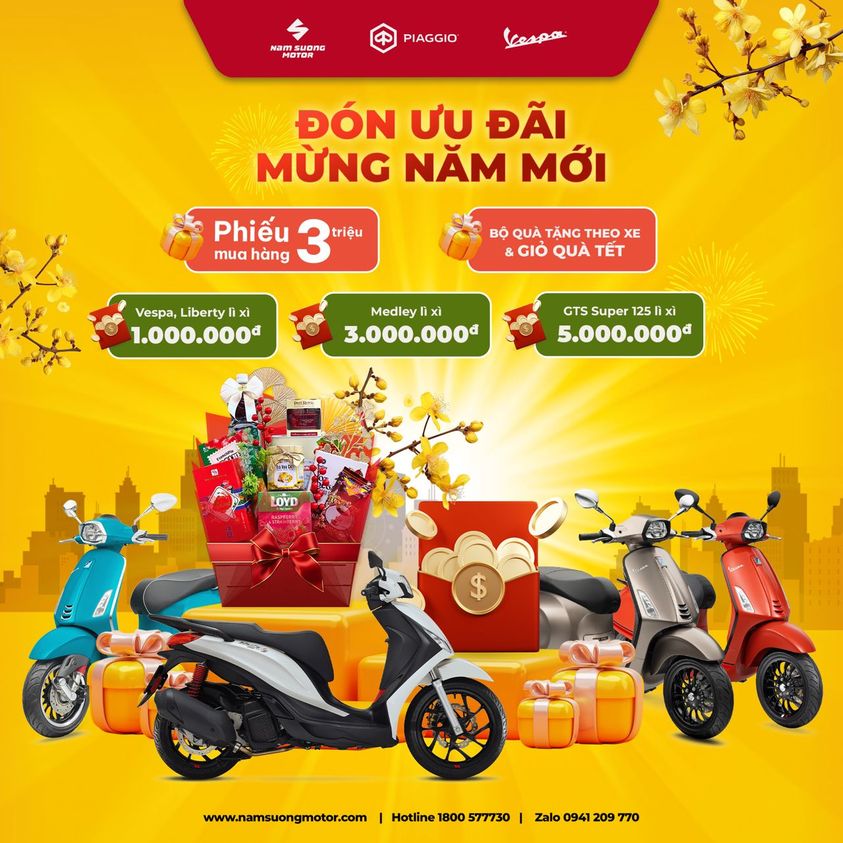 🌼𝗛𝗔𝗣𝗣𝗬 𝗡𝗘𝗪 𝗬𝗘𝗔𝗥 𝟮𝟬𝟮𝟰 - ĐÓN ƯU ĐÃI MỪNG NĂM MỚI, Mua xe VESPA & PIAGGIO cùng rất nhiều ƯU ĐÃI LỚN thay lời tri ân gửi đến Quý Khách, duy nhất chỉ có tại Đại Lý PIAGGIO NAM SƯƠNG