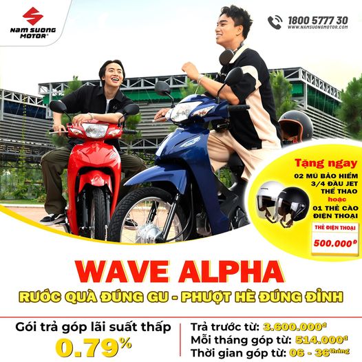 💥 CỰC SỐC Sắm Wave Alpha chỉ cần trả trước 3tr đồng. DUY NHẤT TẠI HEAD NAM SƯƠNG.