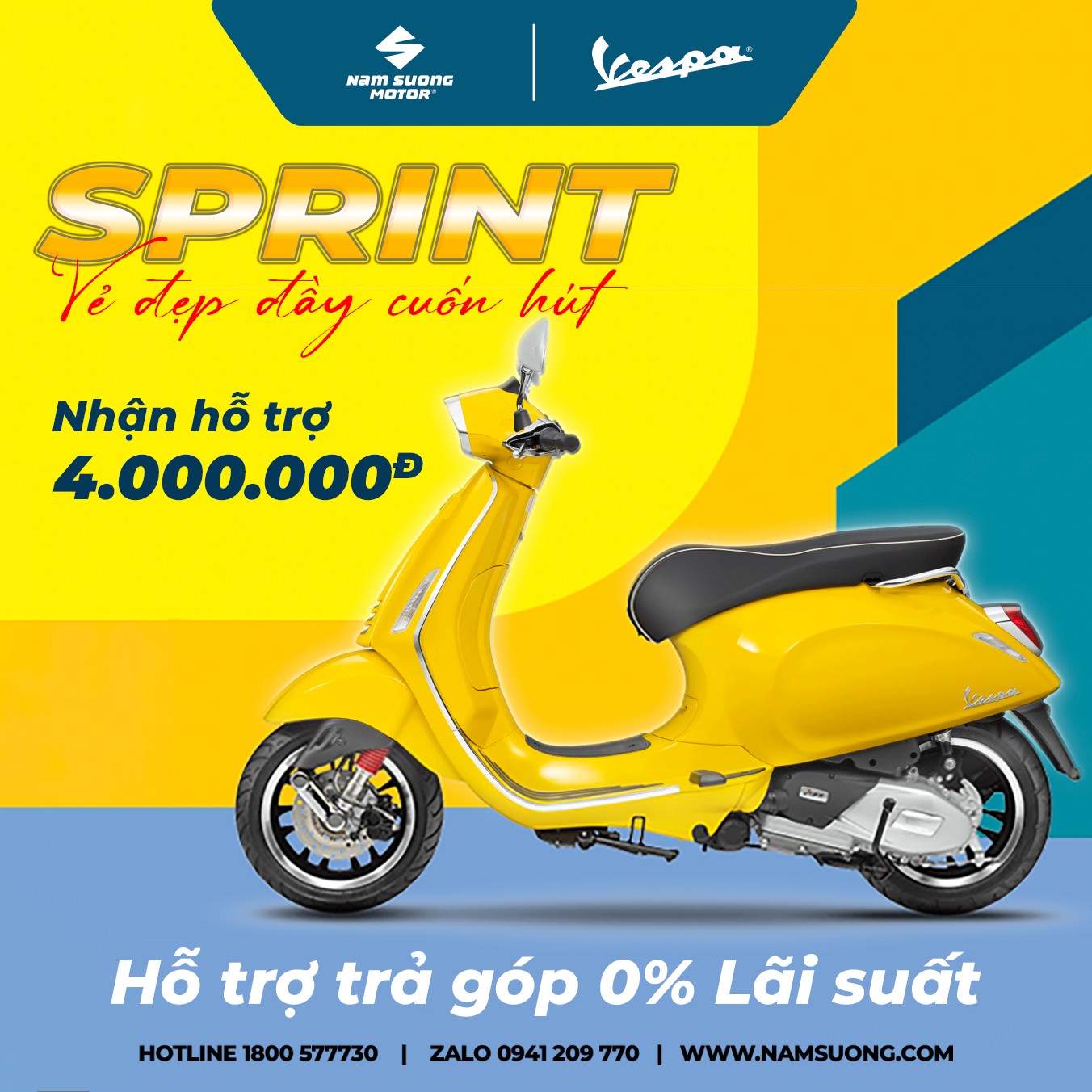 Sắm ngay Vespa Sprint Vàng nhận ngay Ưu Đãi 4.000.000đ