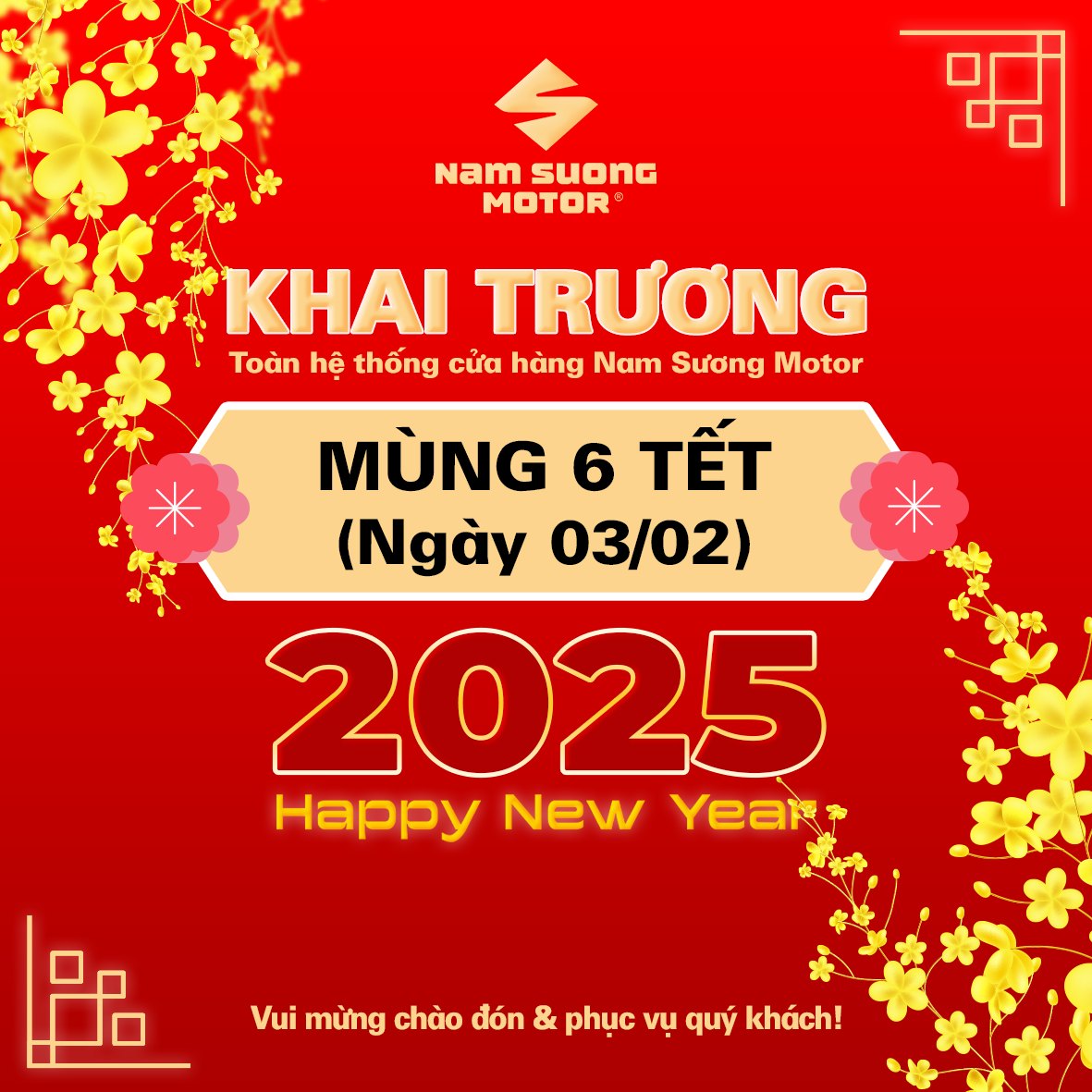 🧧Hệ Thống Nam Sương Motor sẽ bắt đầu Khai Trương vào 07:15 ngày 03/02/2025 (Mùng 6 Tết).