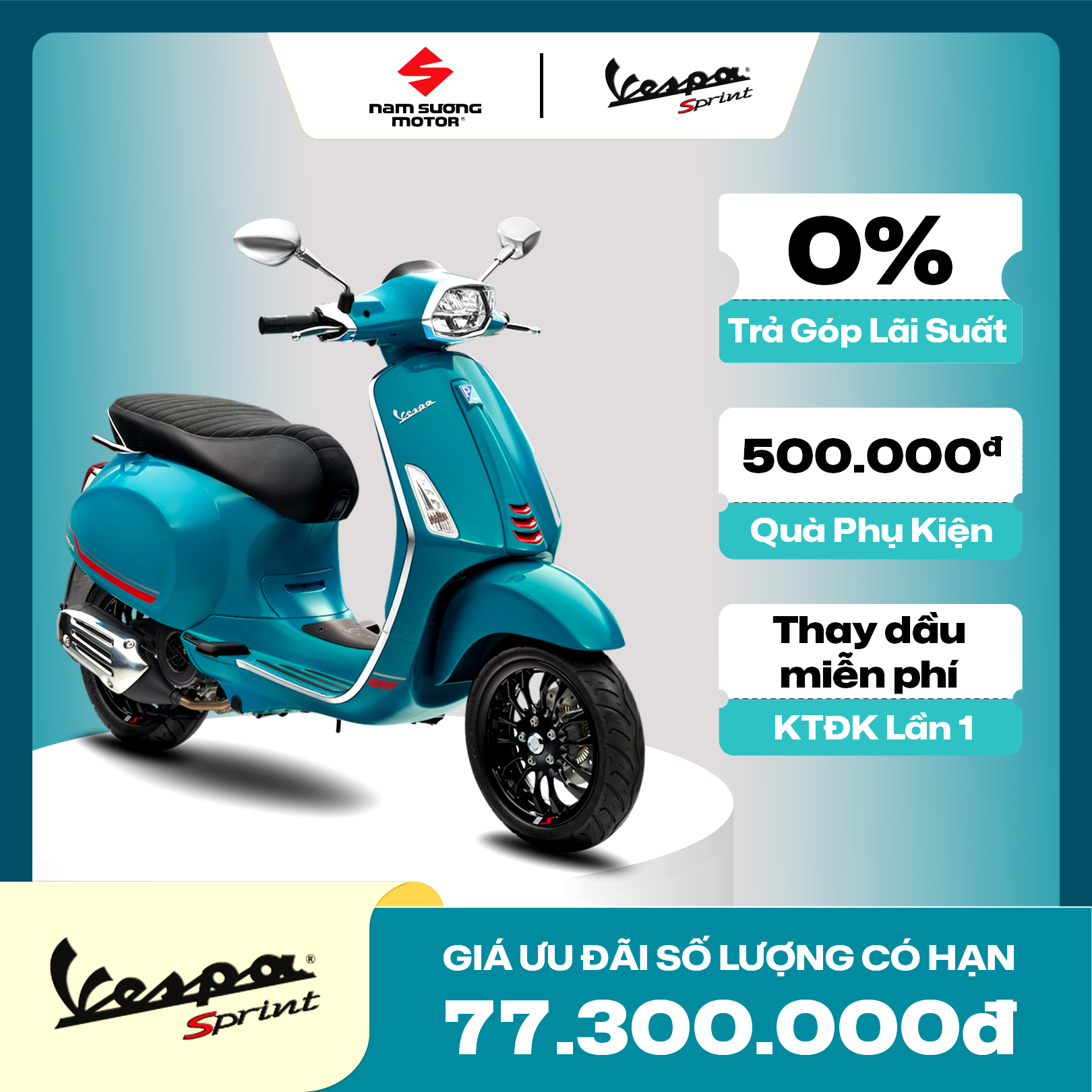 Biểu tượng tự do tự tại của bầu trời tràn ngập ánh nắng - Vespa Sprint S 125 Blue Audace 🌤