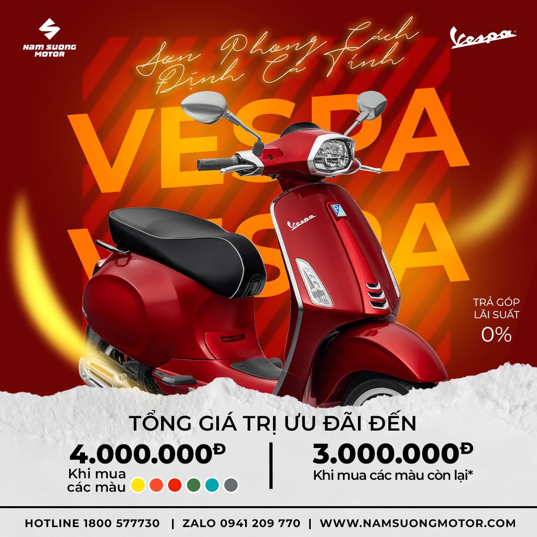 Trợ giá trực tiếp 4.000.000đ - Áp dụng cho các dòng xe và màu: • Vespa Primavera: Tất cả màu