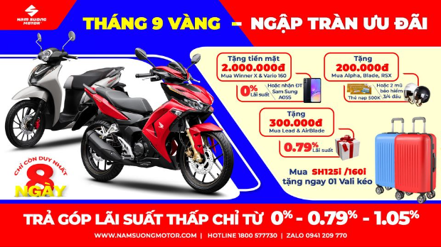 ĐỪNG QUÊN ƯU ĐÃI CHỈ CÒN 08 NGÀYQuý Khách đã sẵn sàng chưa nào? Đến HEAD Nam Sương mua xe ngay hôm nay để không bỏ lỡ các siêu ưu đãi nhé