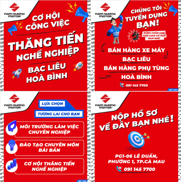 <THÔNG BÁO TUYỂN DỤNG> HỆ THỐNG CỬA HÀNG XE MÁY Nam Sương Motor DO HONDA ỦY NHIỆM