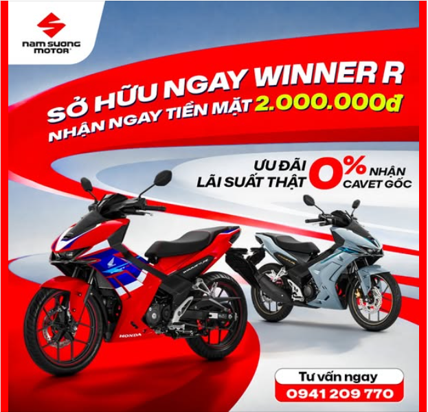 🔥 SỞ HỮU NGAY WINNER R – NHẬN LIỀN TAY 2.000.000Đ TIỀN MẶT - TRẢ GÓP 0% LÃI SUẤT THẬT 🔥