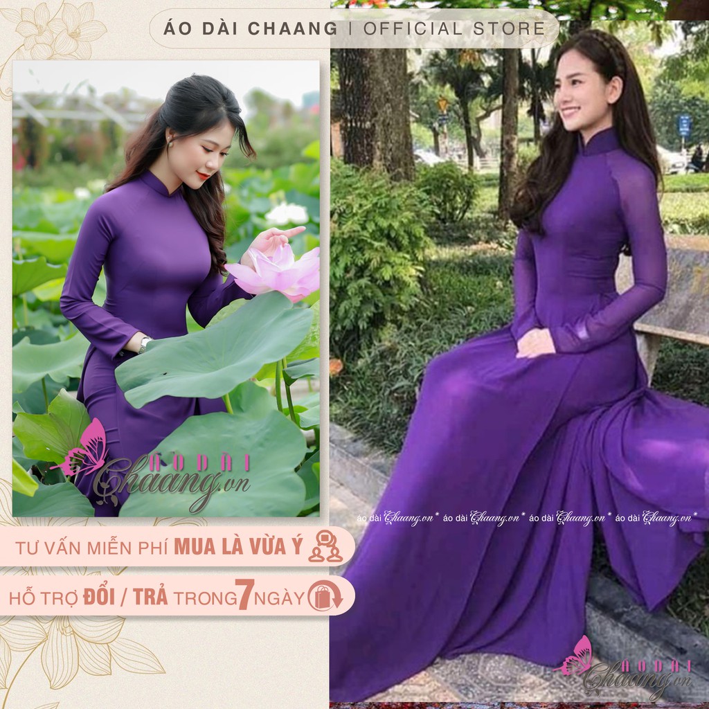 Áo Dài Truyền Thống Màu Tím ⚡Chaang⚡ May Sẵn Áo Dài Đẹp Huế Mộng Mơ, Vải  Lụa Co Giãn - Chaang.Vn - Áo Dài Đẹp May Sẵn