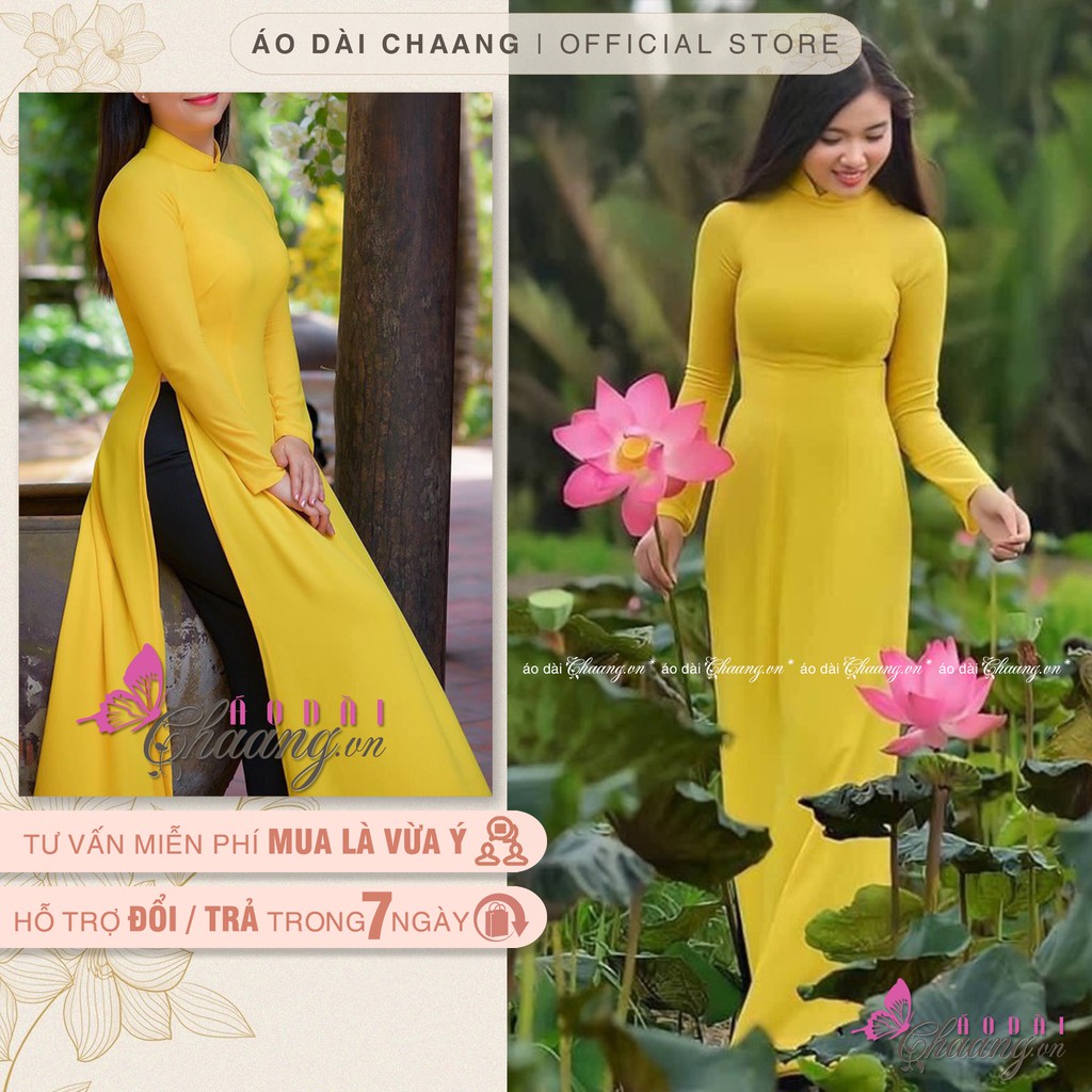 Áo dài 4 tà truyền thống CHAANG May sẵn áo dài màu vàng cúc xinh tươi, vải đẹp