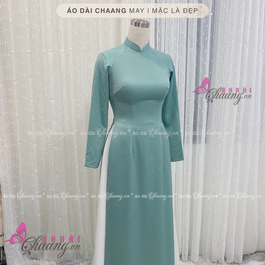 Áo dài lụa tuyết xanh đá Chaang may sẵn áo dài dáng truyền thống Việt Nam dự tiệc lễ tết đẹp