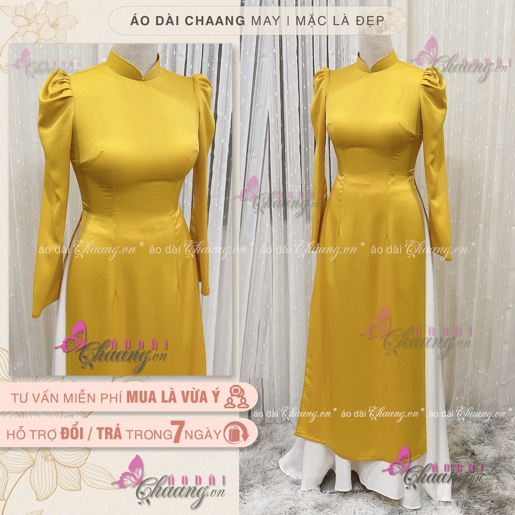 Áo dài lụa tay phồng CHAANG May sẵn áo dài thiết kế tay bồng đẹp, sang trọng