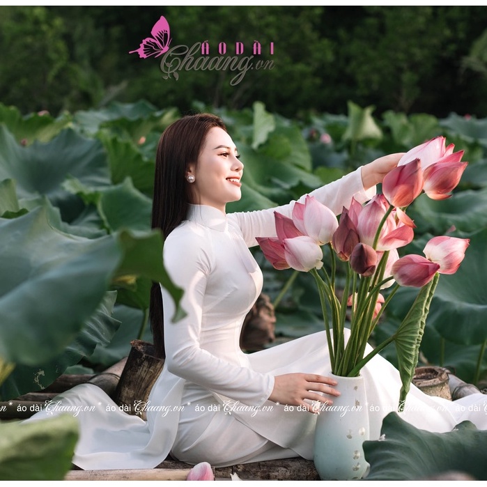 Áo dài 4 tà truyền thống CHAANG May sẵn áo dài trắng, cổ cao 5cm tay dài đẹp