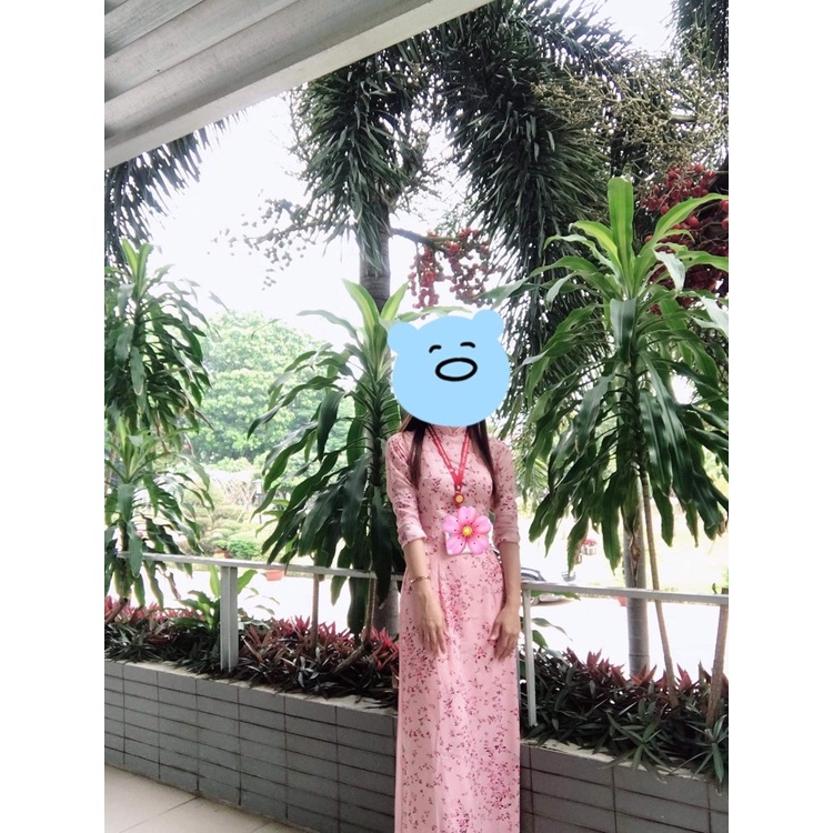 Áo Dài Hoa Nhí Hồng May Sẵn Áo Dài Truyền Thống Lụa Tơ Đẹp 2 Tà HT020